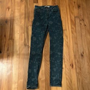 Custom designed  Levi's 721 high rise skinny jeans with floral denim.